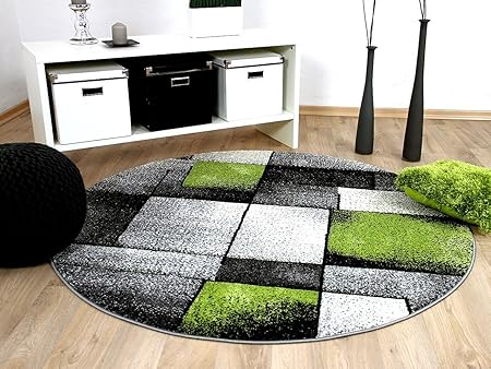 Designer Teppich Brilliant Grau Grün Fantasy Rund in 3 Größen