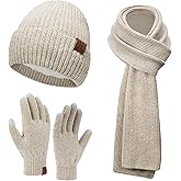 ZASFOU Womens Winter Knit Beanie Hats Touchscreen Gloves Long Scarf Set Warm Skull Caps with Fleece Gifts for Women