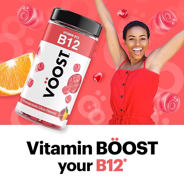 VOOST, VITAMIN B12 GUMMIES, SUPPLEMENT WITH 500MCG VITAMIN B12 FOR ENERGY SUPPORT AT THE CELLULAR LEVEL*, ADULT CHEWABLE VITAMIN, POMEGRANATE CITRUS FLAVORED, 30 DAY SUPPLY – 90 COUNT