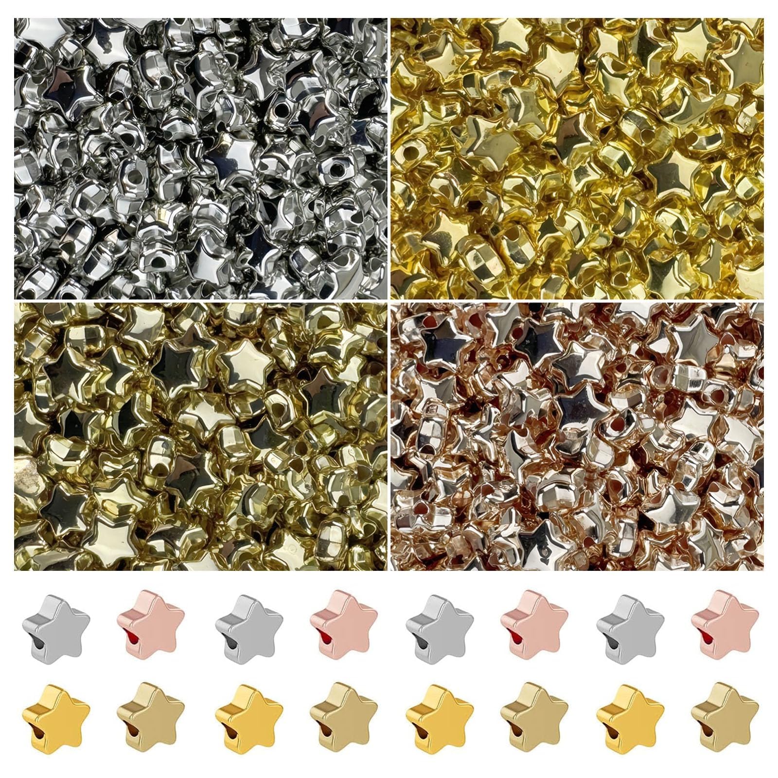 Star Beads for Bracelet Making, 800pcs 6mm Star Spacer Bead Set, Gold and Silver Stars-Shaped Spacer Beads for Jewelry Making, Perfect for DIY Bracelets Crafts