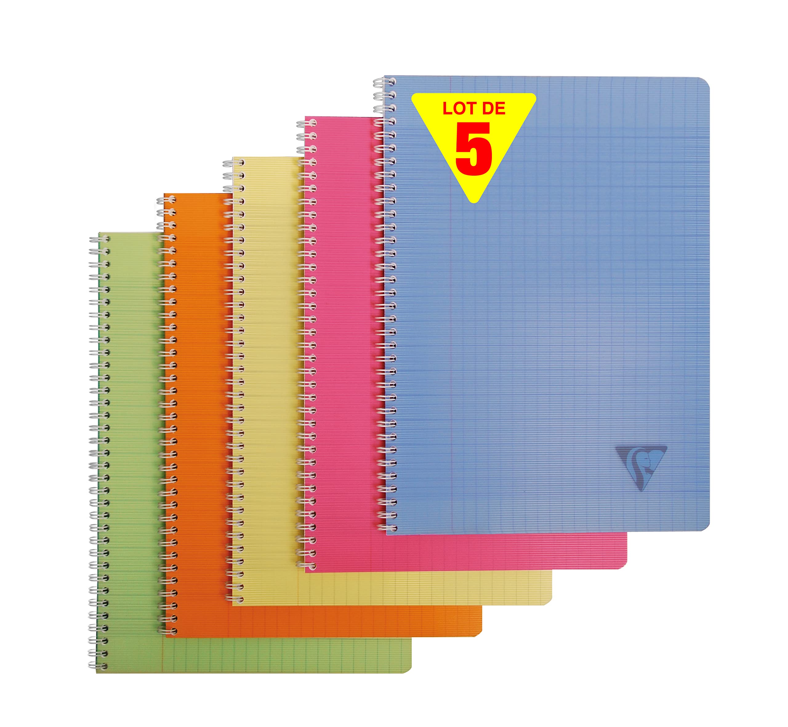 Clairefontaine 328116C Collection LiniColour Fresh Set of 5 Spiral Notebooks A4 21x29,7cm - 180 Seyes Pages White Paper 90g - Clear Polypro Cover Random Colour