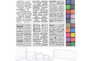 TWINKLEMON 6 Sheets Words Clear Stamps for Christmas Card Making Includes 20 Ink Pad 6 Acrylic Stamp Block Blessing Words Silicone Stamps with Holiday Bless Happy Birthday Bible Verse Greeting