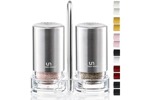 Salt and Pepper Shakers with Holder - Elegant Stainless Steel Shaker Set by urban noon