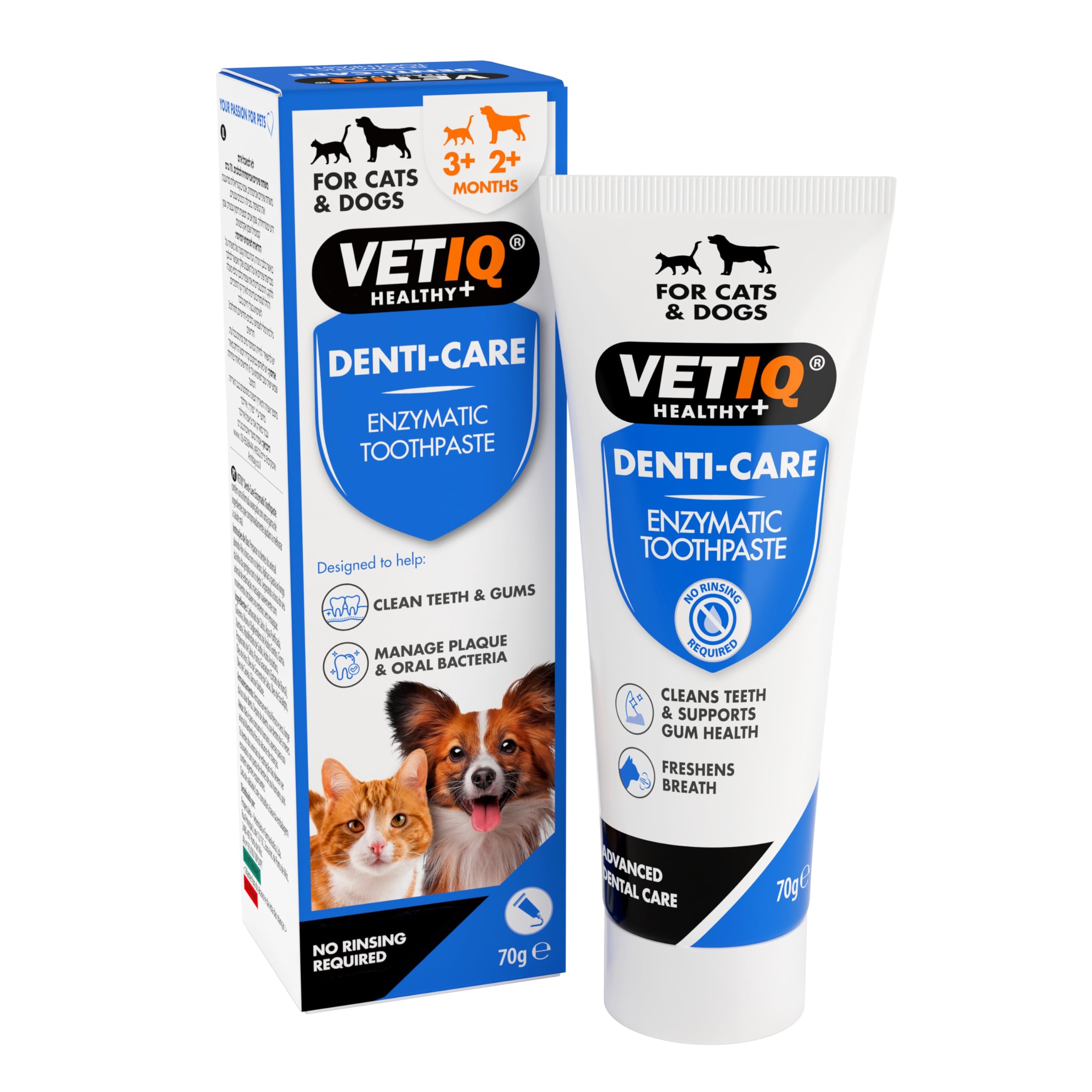 VETIQ Denti-Care Enzymatic Toothpaste for Cats 3+ Months & Dogs 2+ Months, Designed to Help Clean Teeth, Support Gum Health & Freshen Breath, 70 g (Pack of 1)