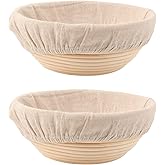 DOYOLLA Bread Proofing Baskets Set of 2 8.5 inch Round Dough Proofing Bowls w/Liners Perfect for Home Sourdough Bakers Baking