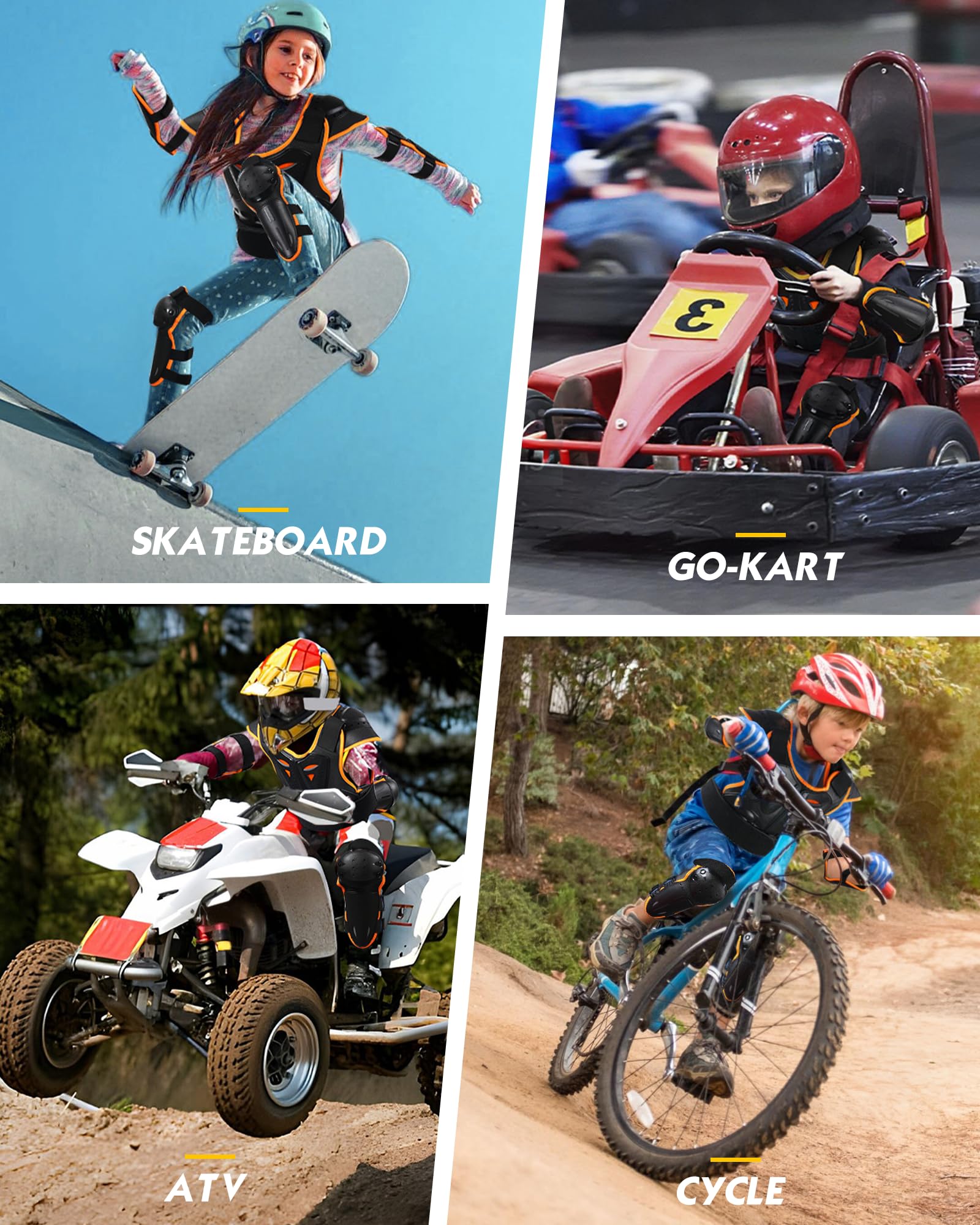 Youth Dirt Bike Gear, JUSTDOLIFE 5 PCS Motorcycle Armbor Protection Jacket, Kids Motorcycle Armor with Knee Pads Elbow Pads Chest Protector Racing for Outdoor Sports