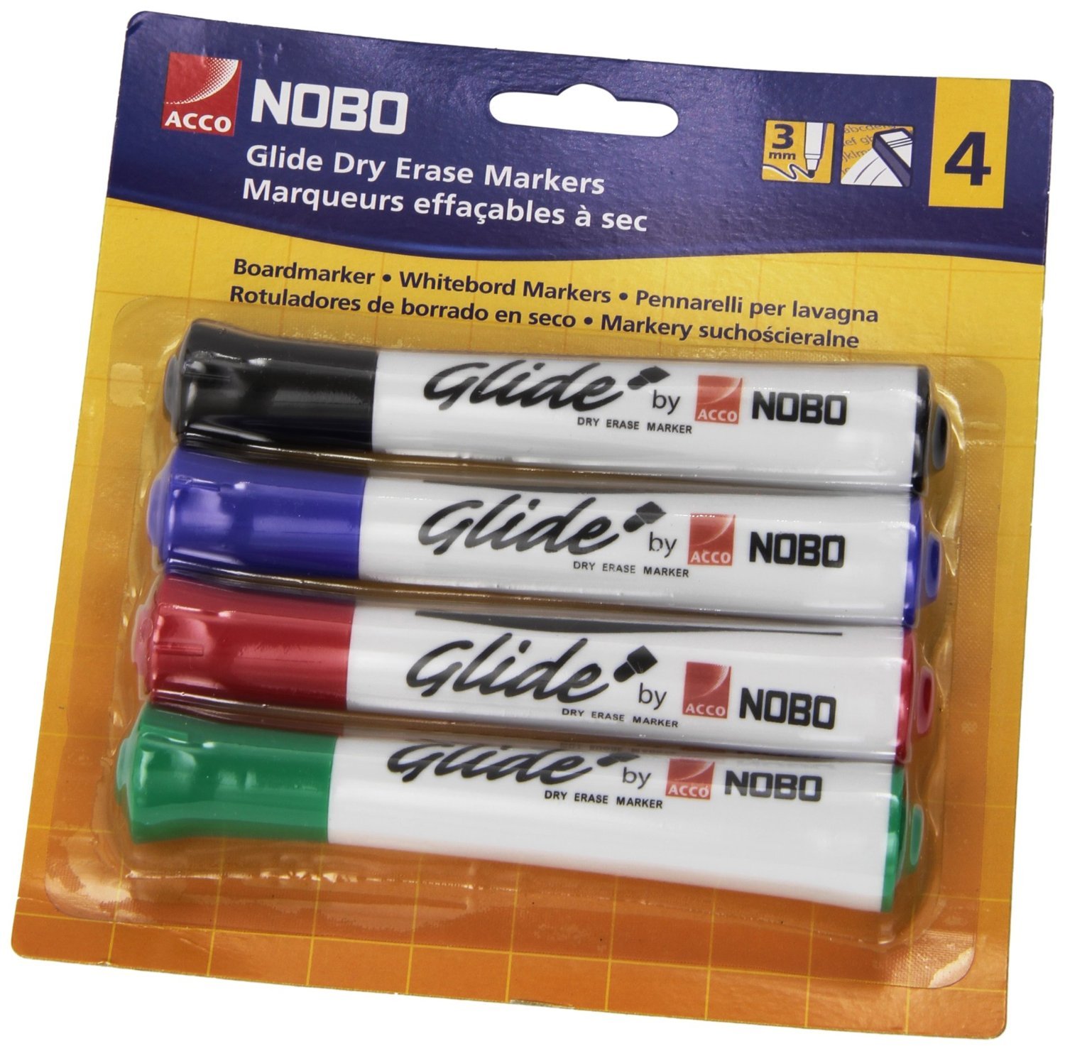Nobo 1902096 Glide Drymarkers - Assorted (Pack of 4)