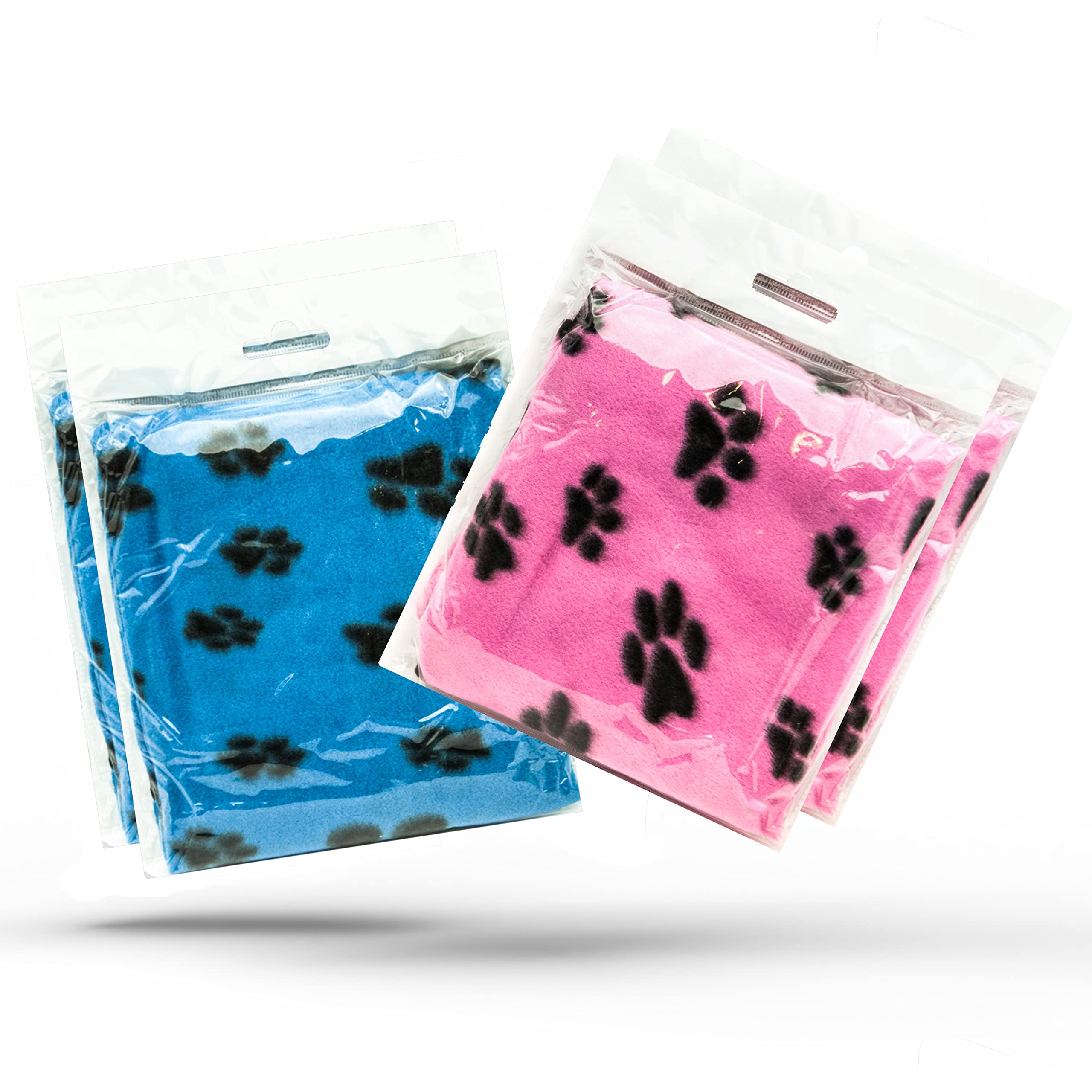 Petopedia 4x Soft Warm Dog Fleece Animal Pet Blankets with Paw Prints – Cat, Puppy & Dog Blankets Washable Bed Travel (BLUE & PINK, 70cm X 73cm (Pack of 4))