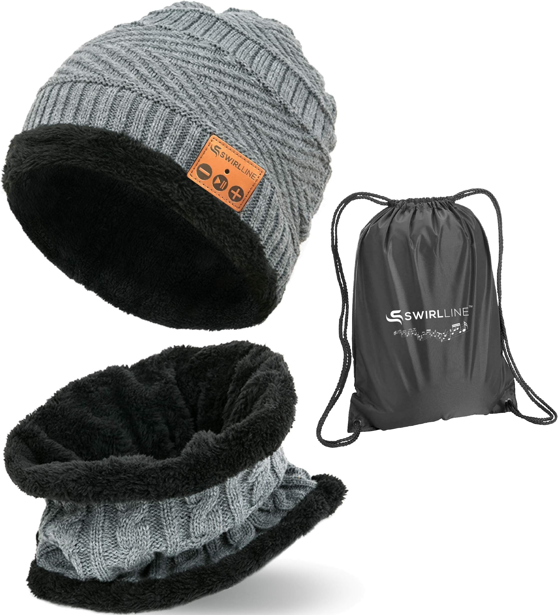 S SWIRLLINEBluetooth Beanie Wireless Hat with Scarf – Headphone Beanie Hat with Bluetooth - Wireless Beanie Bluetooth Hat for Women Men Teens - Warm Knitted Fleece Music Hat Gray