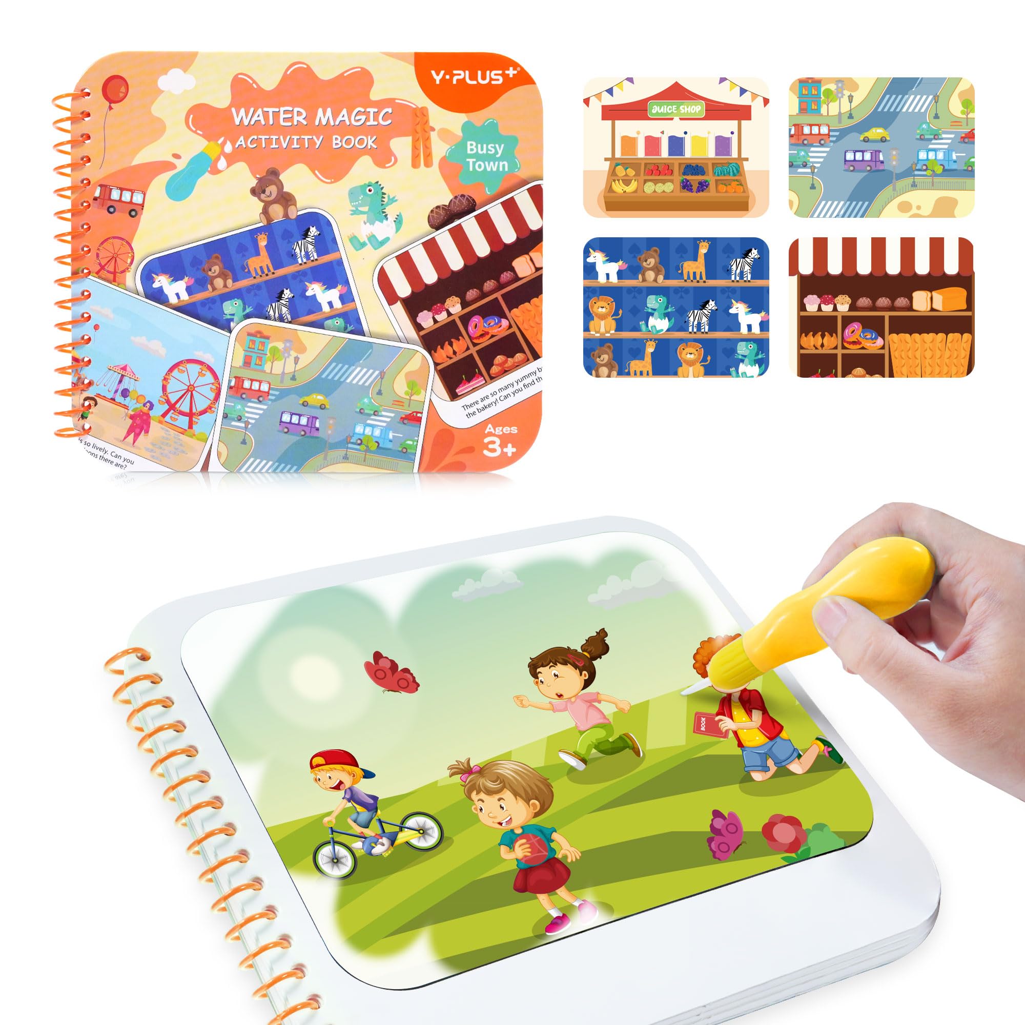 YPLUS Water Painting Books for Kids - Magic Colouring Book with Brush, Mess-Free Magic Painting Books with Water for Children - Town