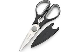 SPRING CHEF Kitchen Scissors Heavy Duty with Blade Cover, Stainless Steel Kitchen Shears for Herbs, Chicken, Meat & Vegetables, Dishwasher Safe Food Scissors, Black