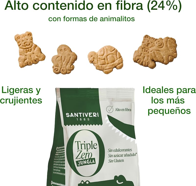 - Galletas Jungla Triple Zero - Galletas Crujientes con Avena Integral y Proteína de Guisante, Altas en Fibra, Sin Edulcorantes, Sin Azúcar, Sin Gluten - Ideal para Niños - Vegano - 120 g