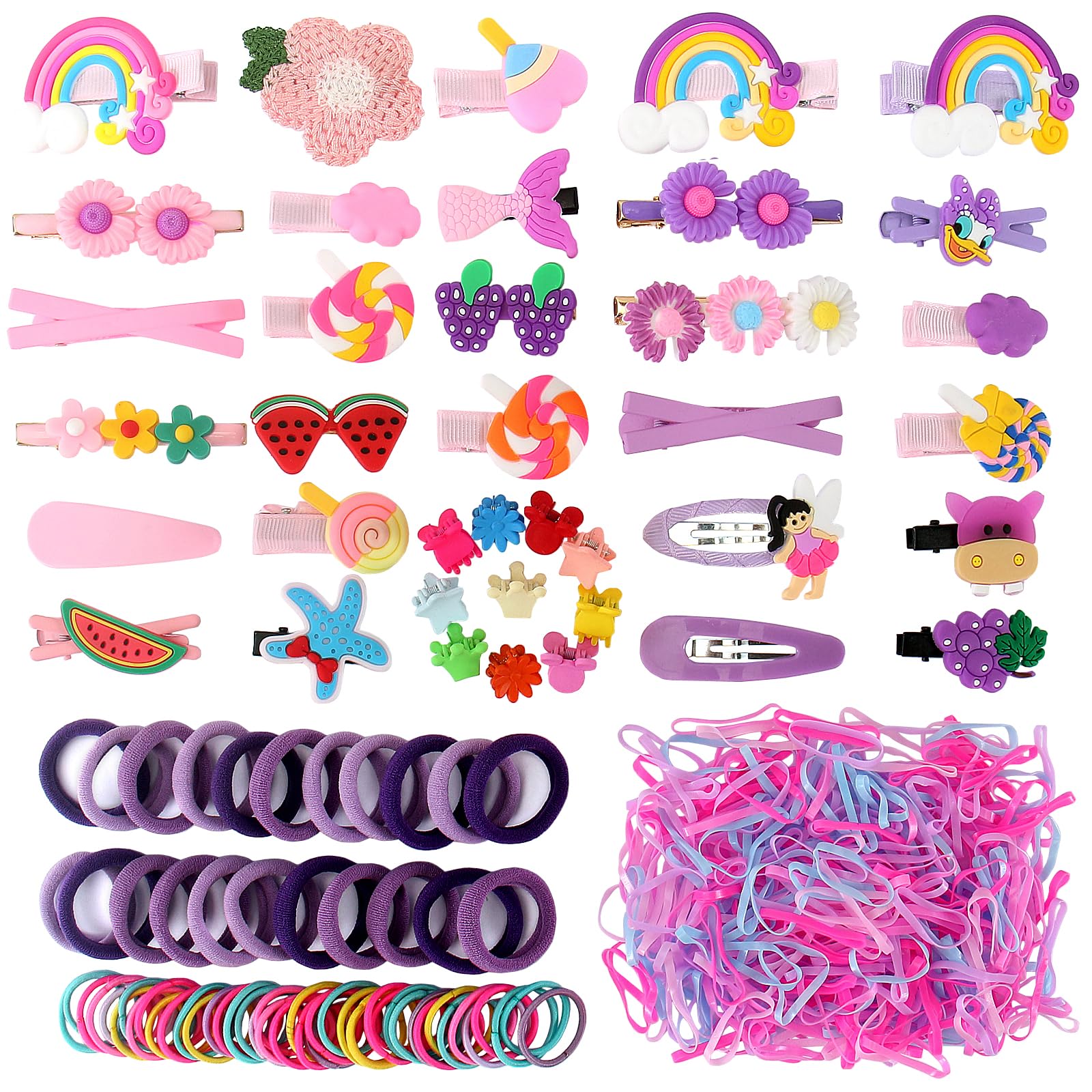 leyun 600pcs Hair Clip Gift Set, Flower Hair Clips, Elastic Rubber Hair Ties, Unisex, Red, Floral, Cartoon, All Hair Types, 600 Piece Set, 1 Count, Girls, Young Girls