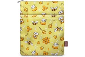 E-WEICHEN 9''x11'' Book Sleeve with Zipper Book Cover for Book Lovers Book Pouch Book Protector Pouch Book Covers for Hardcover Washable Multifunctional Book Sleeves Yellow Bee