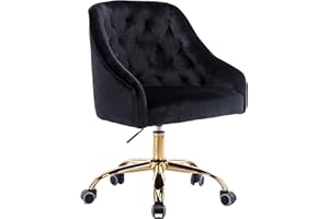 ZOBIDO Comfy Home Office Task Chair with Wheels, Cute Modern Upholstered Velvet Seashell Back Adjustable Swivel Vanity Desk Chair, for Women, for Kids, for Girls, Living Room, Bedroom (Black)
