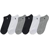 POLO RALPH LAUREN Men's Athletic Performance Low Cut Cotton Socks (6-Pair) | Authentic Polo Ralph Lauren, Breathable Mesh, Arch Support, Moisture Wicking, Cushioned Comfort, Gift for Any Occasion