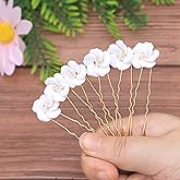 Oriamour Ceramics Bridal Hair Pins Flower Wedding Hair Piece Vintage Hair Accessory Party Hair Pins for Bride, Bridesmaids, Flower Girls 6 Pieces