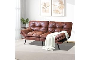 MUUEGM Futon Sofa Bed Faux Leather Futon Convertible Sofa Couch Bed Memory Foam Futon Sofa Sleepers,Adjustable Armrest&Backrest Full Size Futon for Office Apartment Living Room,Brown