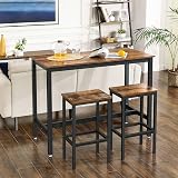 VASAGLE Dining Table Set Bar Table with 2 Bar Stools Rustic Brown LBT15X view 2
