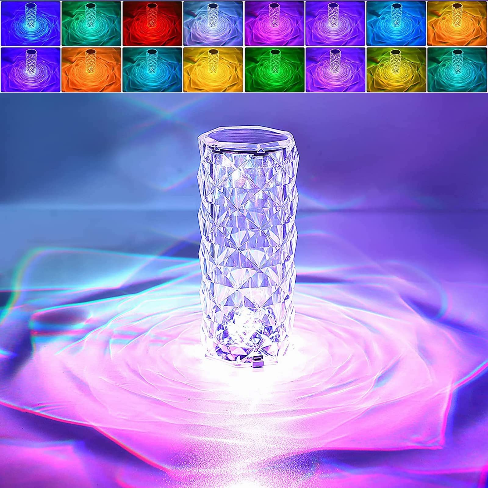 Crystal Table Lamp LED Night Light, Touching Control Rose Crystal Lamp 16 Colors Bedside Lamp,Rechargeable Rose Touch Lamp with Remote Control, Romantic Lighting Decor for Bedroom,Living Room,Office