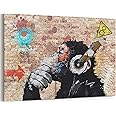 MGSBCXN Graffiti Wall Decor Banksy Canvas Wall Art Print Dj Thinking Monkey with Headphones Painting Artwork Pop Street Graffiti Poster Framed Colorful Picture for Music Room Decoration - 12x18 Inch