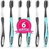 Nuva Dent Ultra Soft Charcoal Toothbrush - Gentle, Slim Brush Head, Medium Tip - Clean Plaque, Whiten Teeth - Works Well w/Activated Charcoal Toothpaste or Teeth Whitening Products, 6 Pack