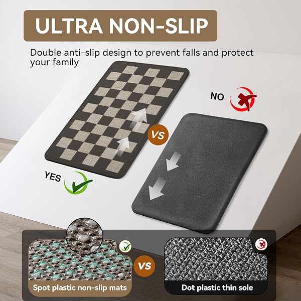 YDKGL KITCHEN MATS FOR FLOOR, SUPER ABSORBENT KITCHEN RUGS NON SLIP WASHABLE, LINEN-LOOK WOVEN CUSHION KITCHEN RUNNER RUG, KITCHEN SINK STANDING MAT, BLACK BEIGE CHECKERED 17″X30″