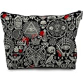 Nogrit Gothic Black Makeup Bag, Halloween Gifts for Women, Retro Small Cosmetic Bag for Purse, PU