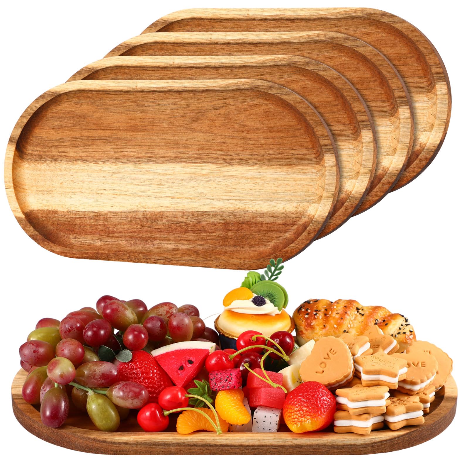 Pcs Acacia Wood Serving Trays Oval Shaped Rustic Plates 14