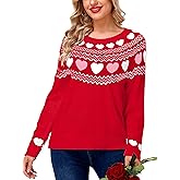 Deerose Women Valentine's Sweater Fair Isle Heart Long Sleeve Knitted Pullovers