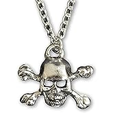 Real Metal Gothic Skull and Crossbones Silver Finish Pewter Pendant Necklace