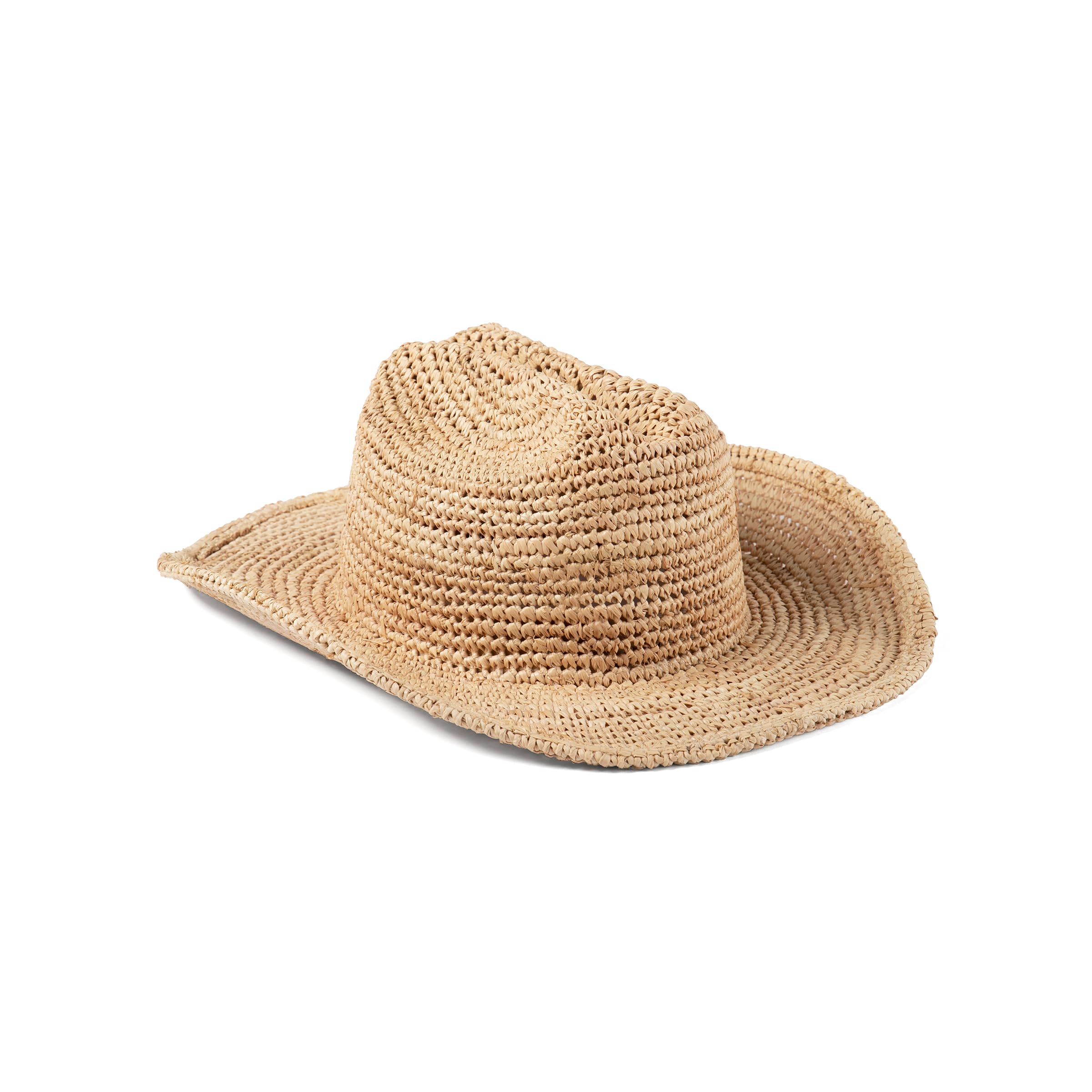 Photo 1 of Lack of Color Raffia Cowboy Hat – Hand-Crocheted Straw Cowboy Hat for Women, Structured Cattleman Crown with Flicked Brim, Natural Raffia Finish, Size Small