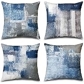 Balaena Set of 4 Blue and Grey Abstract Art Artwork Pillow Cover 18 x 18 Inch, Gallery Modern Decorative Throw Pillows Cushion Cover for Bedroom Sofa Living Room