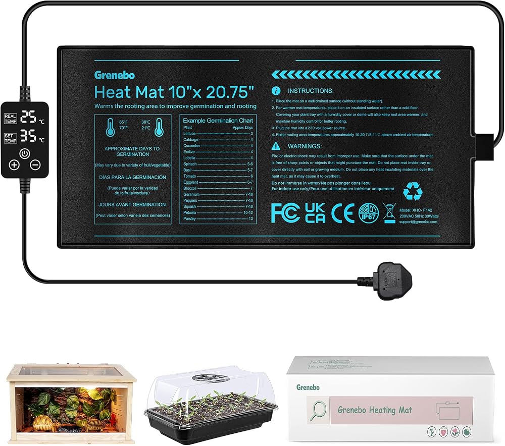 Grenebo Seedling Heat Mat with Digital Thermostat for Plants & Reptiles