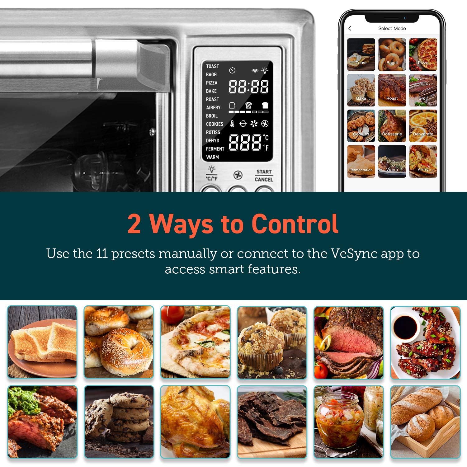 COSORI Air Fryer Toaster Oven, 12-in-1 Convection Ovens with Rotisserie & Dehydrator, Stainless Steel, 6-Slice Toast, 100 Recipes & 6 Accessories Included, Work with Alexa, CS130-AO