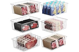 iSPECLE Upright Freezer Organizer Bins - 6 Pack Stand up Freezer Organizers for 16 cu.ft Upright Freezer Fully Utilizes Space Sort Frozen Food with Handle Easy to Move, Durable Freezer Baskets, White
