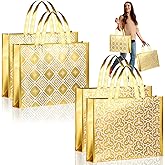 PerKoop 4 Pcs Extra Large Gold Gift Bag 20 x 16 Inch Jumbo Golden Pattern Gift Bag Non Woven Fabric Reusable Gift Bag Oversized Tote Gift Bags for Xmas Weddings, Bridal Showers, Birthdays
