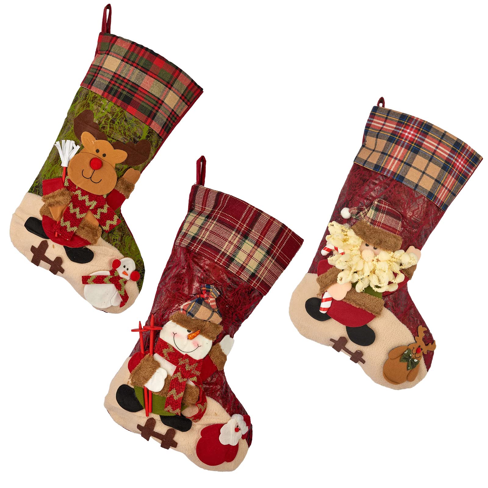 WEWAYSMILE 3pcs Christmas Sock Sack Gift Bag, Christmas Stockings Set, Christmas Ornament Candy Pouch Bag, Christmas Ornament-Candy Pouch Bag for Christmas Fireplace Tree Decorations