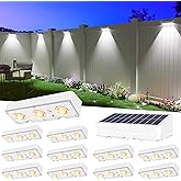 JOFIOS Solar Fence Lights Outdoor Waterproof Led, 12Pack,1300mAh,6 Inch Solar Lights for Fence with Warm White & RGB 8 Colors,Outdoor Solar Lights for Patio, Backyard, Deck, Railing (White)