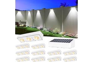 JOFIOS Solar Fence Lights Outdoor Waterproof Led, 12Pack,1300mAh,6 Inch Solar Lights for Fence with Warm White & RGB 8 Colors,Outdoor Solar Lights for Patio, Backyard, Deck, Railing (White)