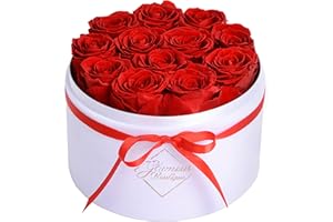 GLAMOUR BOUTIQUE Flowers Forever in a Box 12 Preserved Roses in Velvet Box, Birthday, for Women, Eternal Rose for Wife, Mom Flower - Red