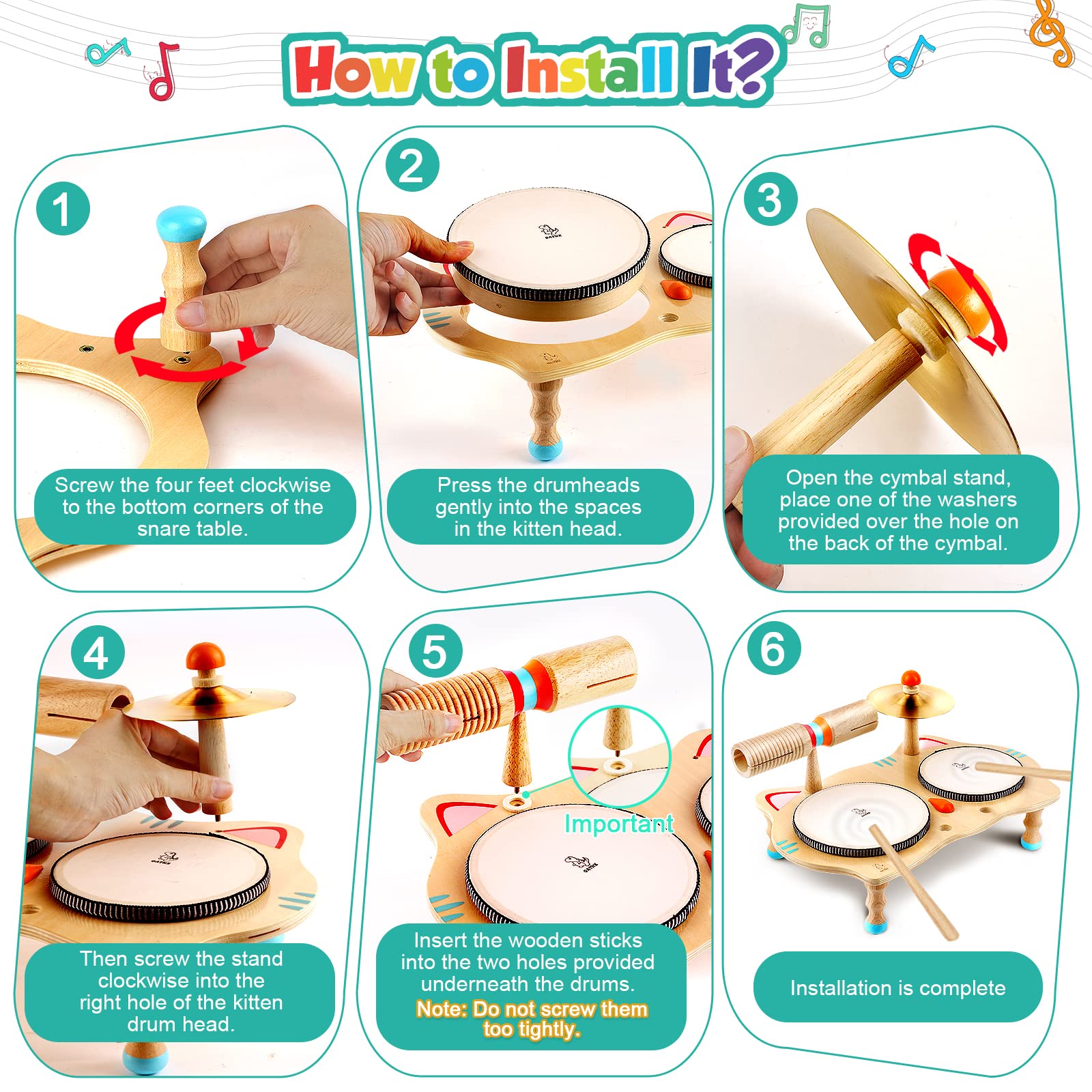 oathx Kids Drum Set All in One Montessori Musical Instruments Set