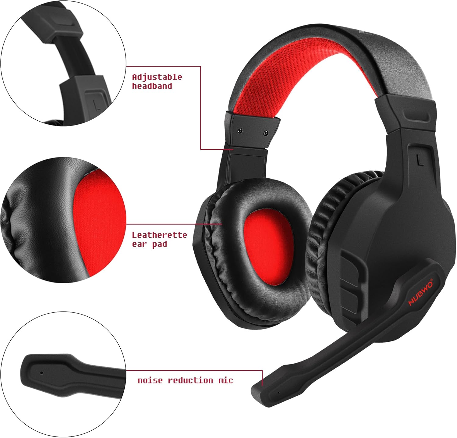 NUBWO U3 3.5mm Gaming Headset for PC, PS4, Laptop, Xbox One, Mac, iPad, Nintendo Switch Games, Computer Game Gamer Over Ear Flexible Microphone Volume Control with Mic - Black