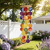 Rainbow Shell Wind Chimes for Outside - Handmade Light Colorful Plain Flat Shell Wind Chimes Coastal Decor for Indoor/Outdoor Use, Garden & Porch, Great Gift for Wind Chimes Lovers & Home Decor Fans