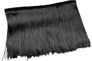 Luomorgo 10 Yards Chainette Fringe Trim 6" Wide - Polyester Tassel for Sewing, Latin Dresses & Lamp Shades | DIY Craft Decor (Black)