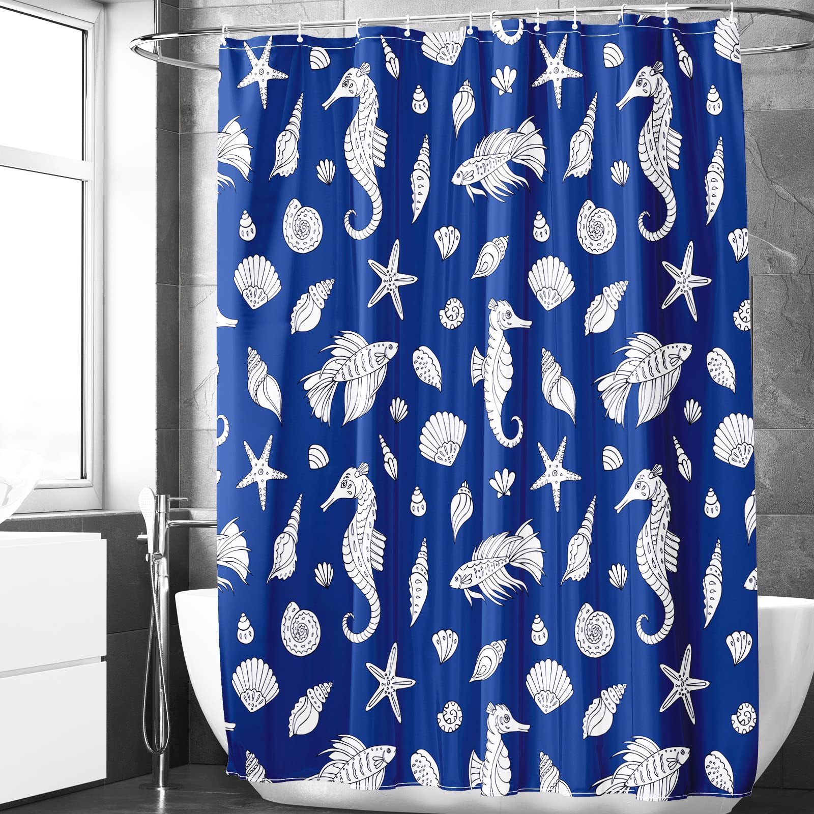 Berkin Arts Bathroom Shower Curtain Set 70x70 Inch Waterproof Polyester with Hooks Lyco Art Seahorses Elegant Coral Sea Bottom Ornate Sea Background