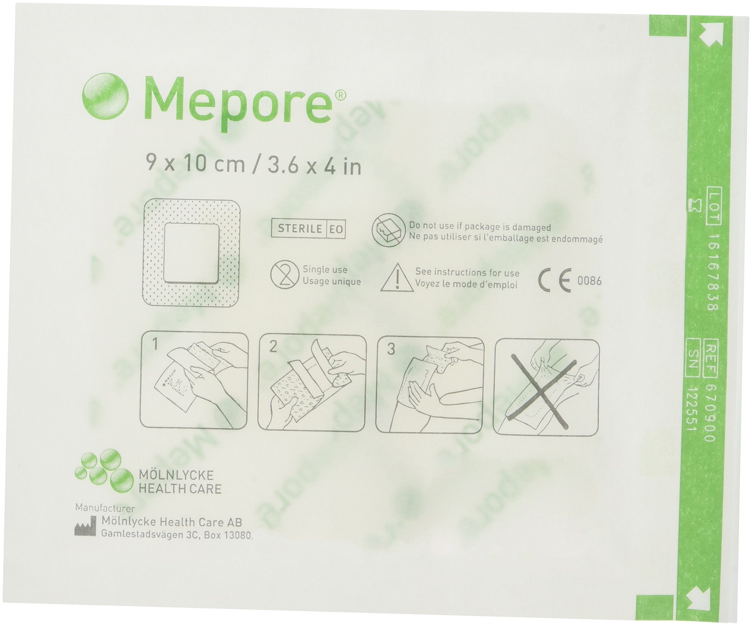 Mepore 670900 Dressing Adhesive, Island, Non Woven Fabric, Semi-Permeable Backing, Sterile, 9 cm x 10 cm (Pack of 50)