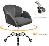 Yaheetech Velvet Desk Chair with Armrests Dark Gray Modern Swivel Office Chair view 7
