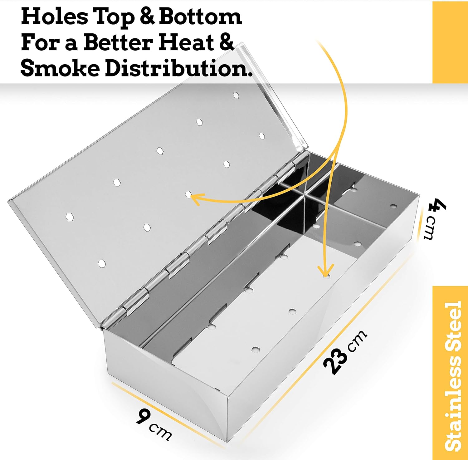 Smoker Box for Wood Chips - Use a Gas or Charcoal BBQ Grill and Still Get That Delicious Smoky Barbecue Flavored Grilled Meat - Hinged Lid for Easy Access (polished finish stainless steel): Kitchen & Dining