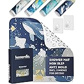 homerella® Shower Mat Non Slip Anti Mold, Non Slip Shower Mats for Inside Shower Stall Anti Slip Mat, Square Shower Floor Mat 21 x 21 in with Suction Cups & Hooks for Quick Drying, Machine Washable